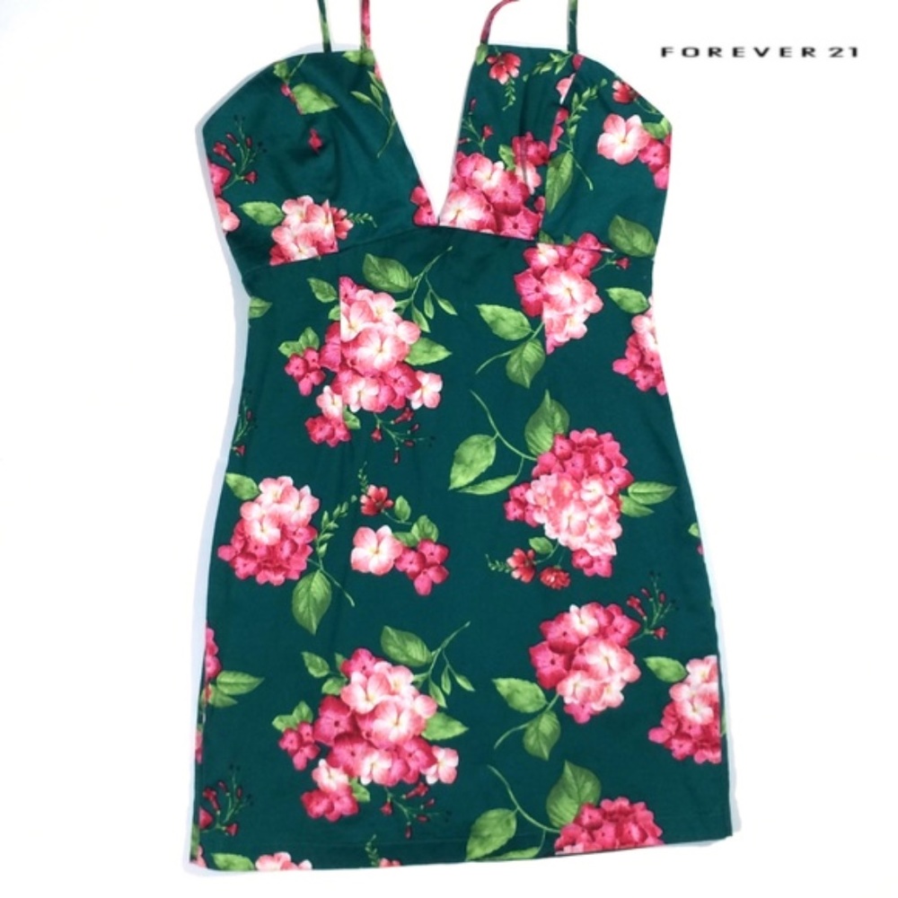 Forever 21 Green Pink Floral Dress Size Small Mini